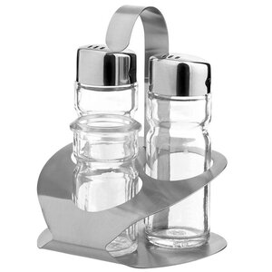 Hendi Ménagère Inox - Set de 3 Pièces: Poivre, Sel, Pot à Cure-Dents - 90x90x115(h)mm