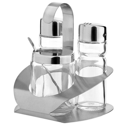 Hendi Ménagère Inox - Set de 3 Pièces: Poivre, Sel, Moutarde - 100x95x115(h)mm