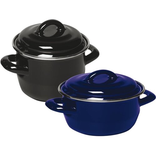 Hendi Marmite à Soupe/Sauce Émaillé Noir - Avec Couvercle - 600ml - Ø135x60(h)mm