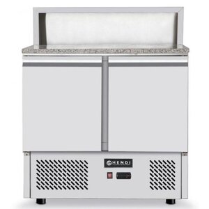 Hendi Comptoir à Pizza Inox | 2 Portes | Froid Ventilé | 900x690x1100(h)mm