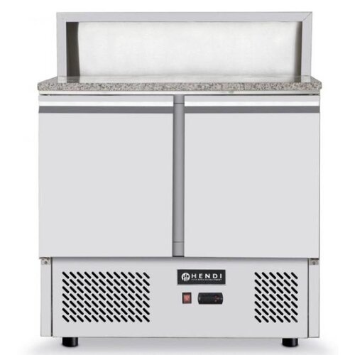 Hendi Comptoir à Pizza Inox | 2 Portes | Froid Ventilé | 900x690x1100(h)mm