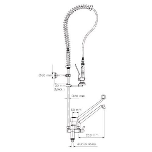 CHRselect Douchette de Prélavage - 17 Litres p/m - Bi Trous - Raccords Flexibles - (H)1260mm