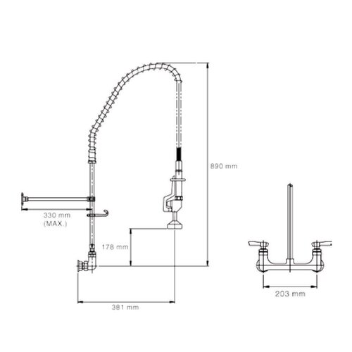 CHRselect Douchette de Prélavage Encore - Bi Trous - INOX - 11 Litres p/m - (H)890mm