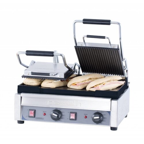 Casselin Double Grill Panini Premium | Rainurée/Lisse | 2,9kW | 490x520x265(h)mm