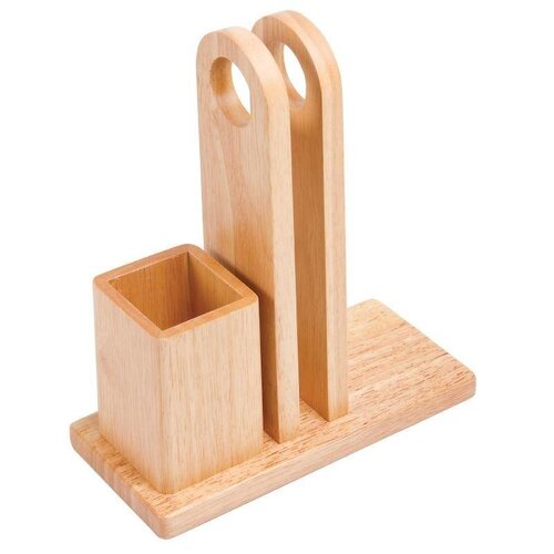 CHRselect Support Porte-Menus + Pot à Couverts | Hévéa | 100x230x265(h)mm