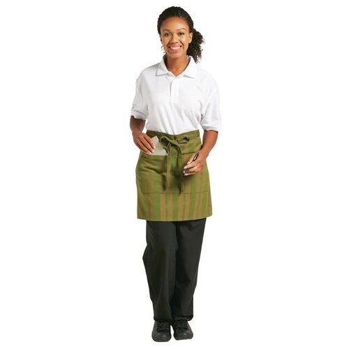 CHRselect Tablier Bistro Court | Double Poche | Chef Works | Rayures Vertes | 800x482(l)mm
