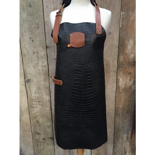 CHRselect Tablier en Cuir Crocodile | (L) Noir | Amovible | 74(L)x60(l)cm