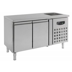 Combisteel Comptoir Réfrigéré Inox | 2 Portes | Évier | 1510x700x960(h)mm