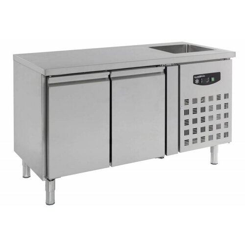 Combisteel Comptoir Réfrigéré Inox | 2 Portes | Évier | 1510x700x960(h)mm