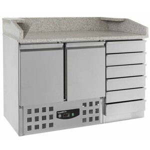 Combisteel Comptoir à Pizza Inox | 2 Portes et 6 Tiroirs | 1420x700x1060(h)mm