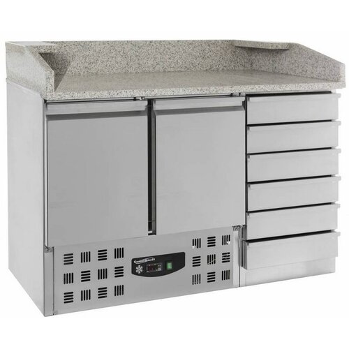 Combisteel Comptoir à Pizza Inox | 2 Portes et 6 Tiroirs | 1420x700x1060(h)mm