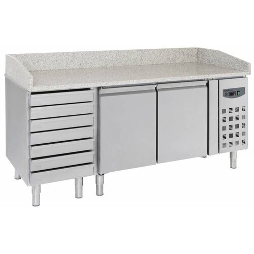 Combisteel Comptoir à Pizza Inox | 2 Portes et 7 Tiroirs | 2030x800x1000(h)mm