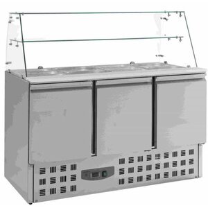 Combisteel Saladette Inox | 3 Portes | 4x GN1/1 | Vitrine en Verre | 1365x700x850(h)mm