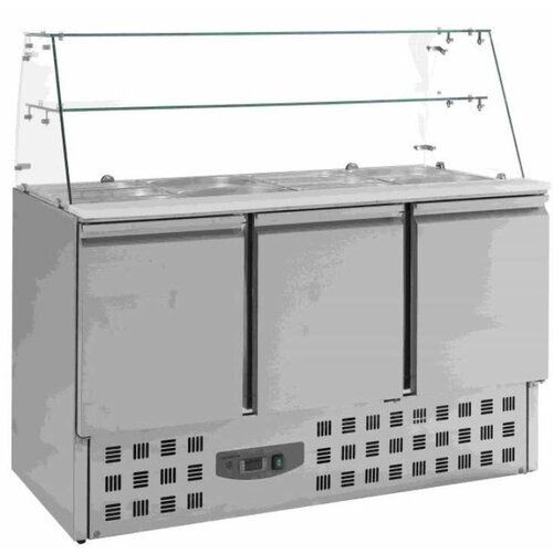 Combisteel Saladette Inox | 3 Portes | 4x GN1/1 | Vitrine en Verre | 1365x700x850(h)mm