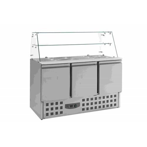 Combisteel Saladette Inox | 3 Portes | 4x GN1/1 | Vitrine en Verre | 1365x700x850(h)mm