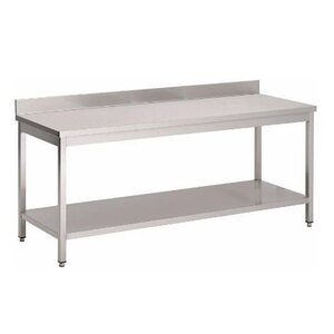 Gastro M Table de Travail Inox + Rebord + Étagère Basse | USAGE INTENSIF | 700(p)x850(h)mm | 8 Largeurs Différentes