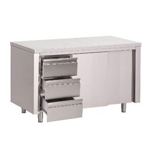 Gastro M Meubles de Travail Inox + 3 Tiroirs | USAGE INTENSIF | 700(p)x850(h)mm | 5 Largeurs Différentes