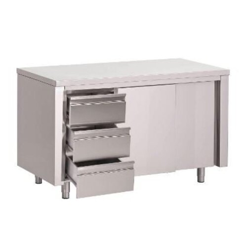 Gastro M Meubles de Travail Inox + 3 Tiroirs | USAGE INTENSIF | 700(p)x850(h)mm | 5 Largeurs Différentes