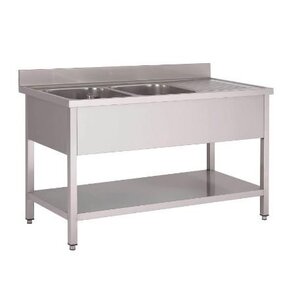 Gastro M Table de Prélavage Inox | 2 Eviers + Étagère Basse | USAGE INTENSIF | 1600x700x850(h)mm Gastro M Table de Prélavage Inox | 2 Eviers + Étagère Basse | USAGE INTENSIF | 1600x700x850(h)mm