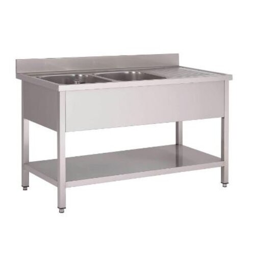 Gastro M Table de Prélavage Inox | 2 Eviers + Étagère Basse | USAGE INTENSIF | 1600x700x850(h)mm Gastro M Table de Prélavage Inox | 2 Eviers + Étagère Basse | USAGE INTENSIF | 1600x700x850(h)mm