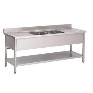 Gastro M Table de Prélavage Inox | 2 Eviers + Étagère Basse | USAGE INTENSIF | 2000x700x850(h)mm Gastro M Table de Prélavage Inox | 2 Eviers + Étagère Basse | USAGE INTENSIF | 2000x700x850(h)mm