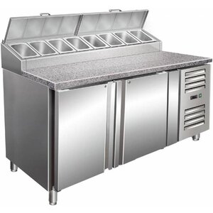 Saro Comptoir à Pizza 8x 1/3GN | Plan de Travail Granit | 2 Portes | 1500x850x1080-1140(h)mm