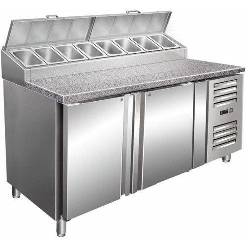 Saro Comptoir à Pizza 8x 1/3GN | Plan de Travail Granit | 2 Portes | 1500x850x1080-1140(h)mm Saro Comptoir à Pizza 8x 1/3GN | Plan de Travail Granit | 2 Portes | 1500x850x1080-1140(h)mm