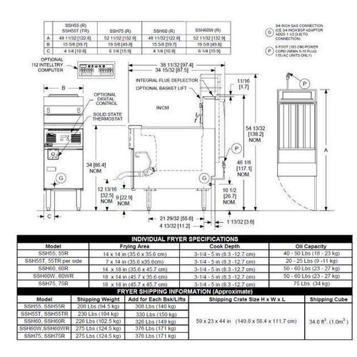 PITCO Friteuse Gaz SOLID STATE | Pitco Solstice Supreme SSH55 | 23kW | Huile 23Kg | 75Kg/u | 397x875x864(h)mm