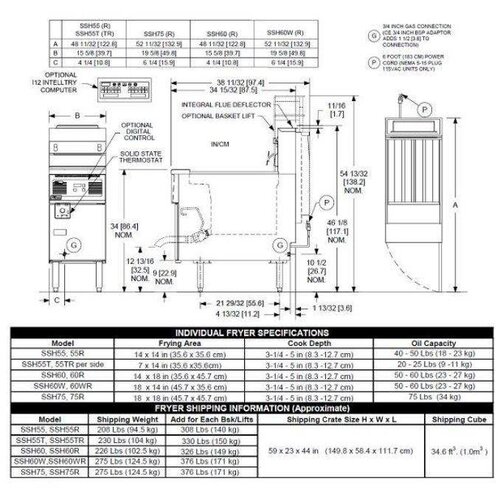 PITCO Friteuse Gaz COMPUTER | Pitco Solstice Supreme SSH55 | 23kW | Huile 23Kg | 75Kg/u | 397x875x864(h)mm