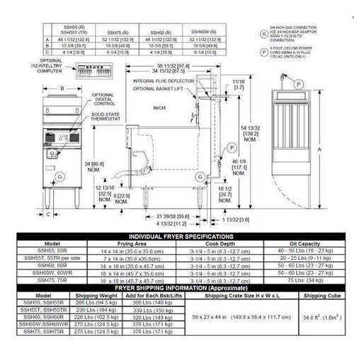 PITCO Friteuse Gaz DIGITAL | Pitco Solstice Supreme SSH55 | 23kW | Huile 23Kg | 75Kg/u | 397x875x864(h)mm
