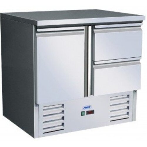 Saro Comptoir Réfrigéré Inox | 1 Porte + 2 Tiroirs | Froid Ventilé | 900x700x850/880(h)mm