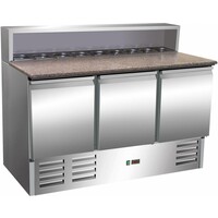 Comptoir à Pizza INOX | 3 Portes | Avec 8x 1/6GN | 1370x700x1100(h)mm