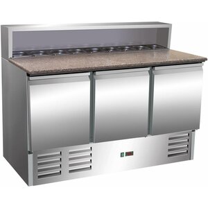 Saro Comptoir à Pizza INOX | 3 Portes | Avec 8x 1/6GN | 1370x700x1100(h)mm