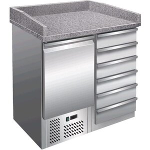 Saro Comptoir à Pizza avec Plan Granite | 1 Porte + 6 Tiroirs | 950x700x1020(h)mm
