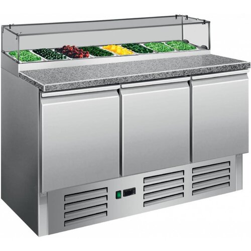 Saro Saladette INOX | 3 Portes | Présentoir en Verre 8x 1/6GN