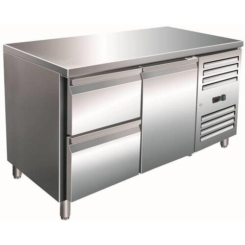 Saro Comptoir Réfrigéré INOX | 1 Porte + 2 Tiroirs | 1360x700x890/950(h)mm
