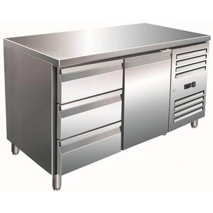 Saro Comptoir Réfrigéré INOX | 1 Porte + 3 Tiroirs | 1360x700x890/950(h)mm