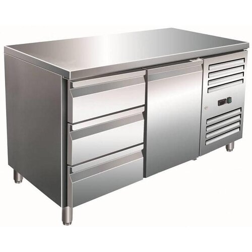 Saro Comptoir Réfrigéré INOX | 1 Porte + 3 Tiroirs | 1360x700x890/950(h)mm