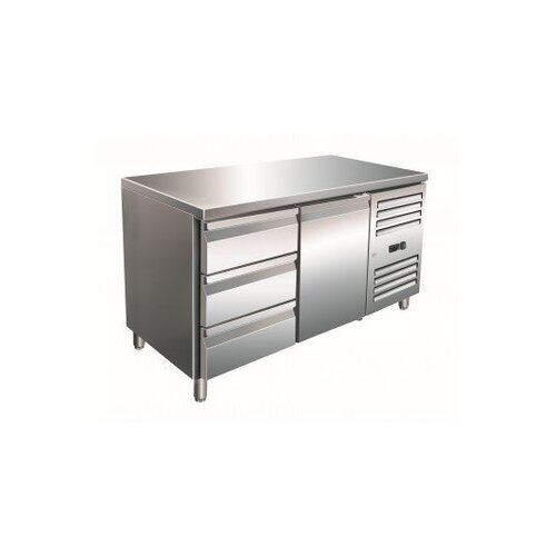 Saro Comptoir Réfrigéré INOX | 1 Porte + 3 Tiroirs | 1360x700x890/950(h)mm