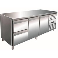 Comptoir Réfrigéré INOX | 2 Portes + 2 Tiroirs | 1800x700x890/950(h)mm