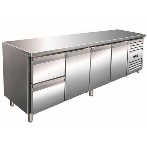 Saro Comptoir Réfrigéré INOX | 3 Portes + 2 Tiroirs | 2230x700x890/950(h)mm