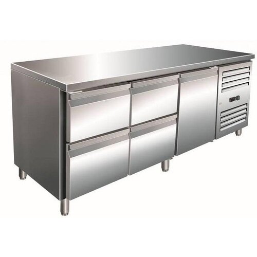 Saro Comptoir Réfrigéré INOX | 1 Porte + 2x2 Tiroirs | 1800x700x890/950(h)mm