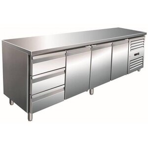 Saro Comptoir Réfrigéré INOX | 3 Portes + 3 Tiroirs | 2230x700x890/950(h)mm