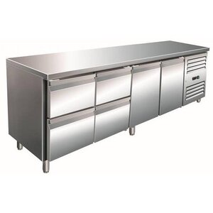 Saro Comptoir Réfrigéré INOX | 2 Portes + 2x2 Tiroirs | 2230x700x890/950(h)mm