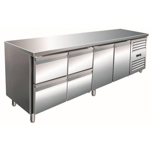 Saro Comptoir Réfrigéré INOX | 2 Portes + 2x2 Tiroirs | 2230x700x890/950(h)mm