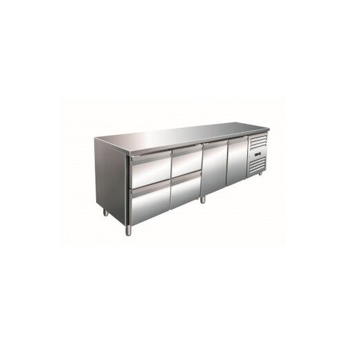 Saro Comptoir Réfrigéré INOX | 2 Portes + 2x2 Tiroirs | 2230x700x890/950(h)mm