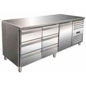 Saro Comptoir Réfrigéré INOX | 1 Porte + 2x3 Tiroirs | 1800x700x890/950(h)mm