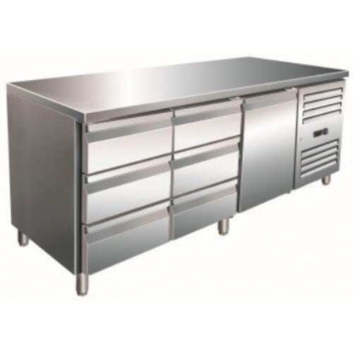 Saro Comptoir Réfrigéré INOX | 1 Porte + 2x3 Tiroirs | 1800x700x890/950(h)mm
