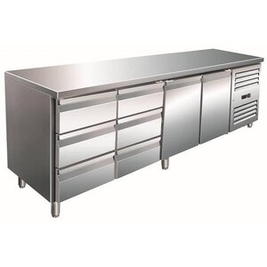 Saro Comptoir Réfrigéré INOX | 2 Portes + 2x3 Tiroirs | 2230x700x890/950(h)mm