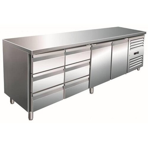 Saro Comptoir Réfrigéré INOX | 2 Portes + 2x3 Tiroirs | 2230x700x890/950(h)mm
